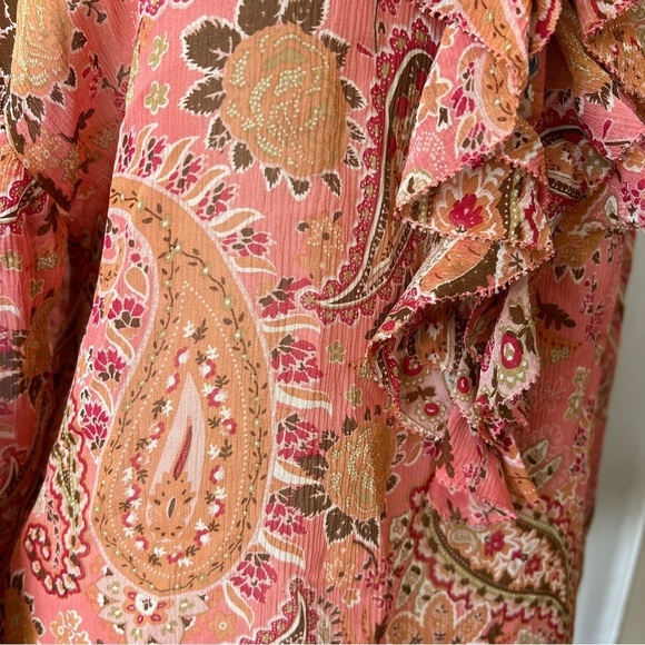 SUNDANCE SILK TOP SZ S PAISLEY BOHEMIAN RUFFLE INDIE BALLOON SLEEVES FLOWY - Picture 7 of 12